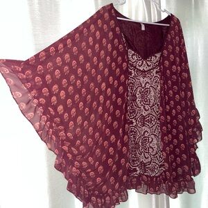 Free People Women's Burgundy Patterned Boho Dress Size Medium